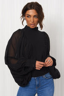 Black Chiffon Angel Sleeve Blouse