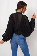 Black Chiffon Angel Sleeve Blouse