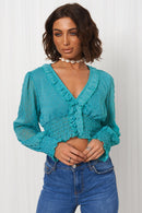 Jade Blue Dobby Long Sleeve Crop Top