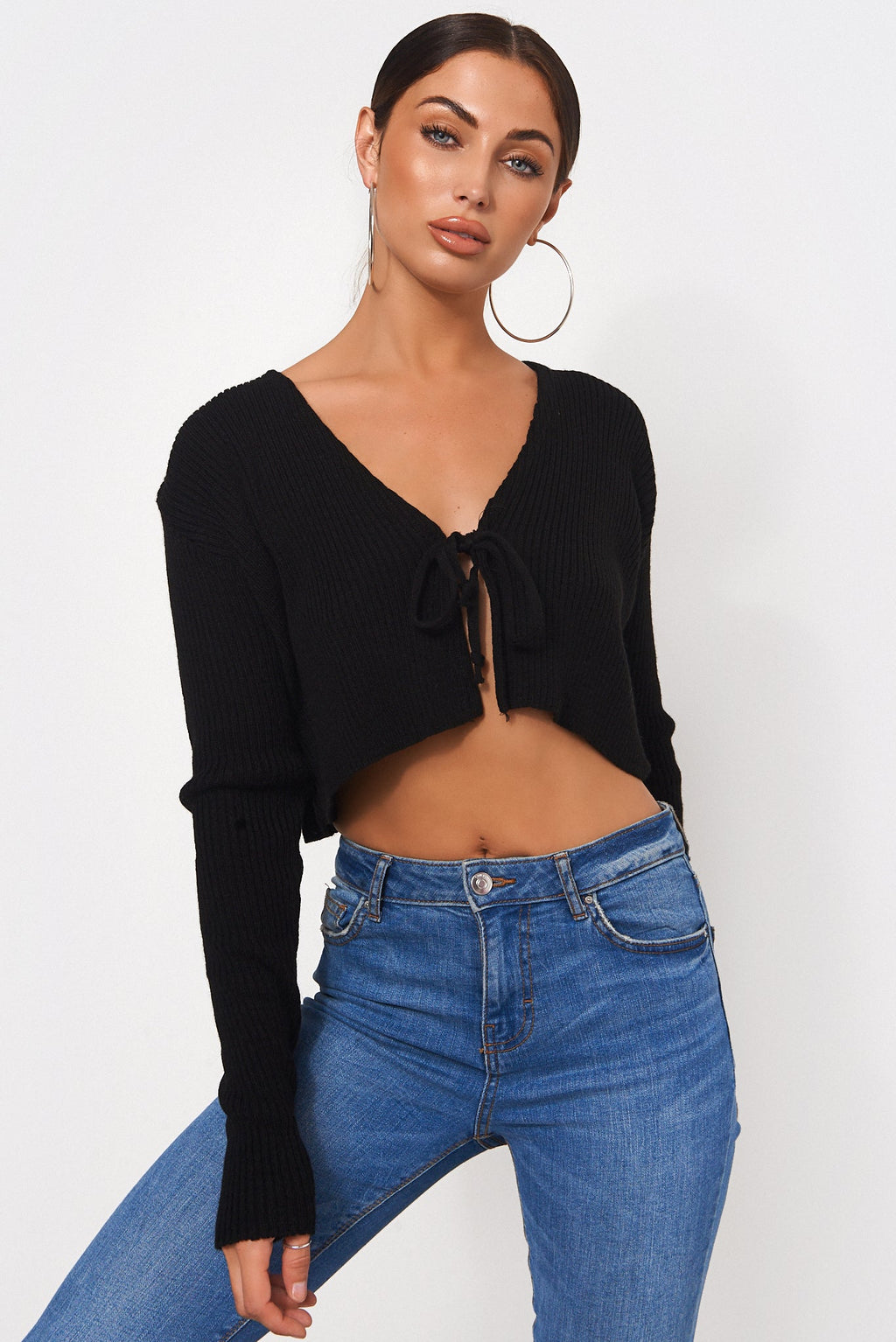 Tie Front Cardigan - Black