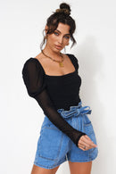 Black Puff Sleeve Bodysuit
