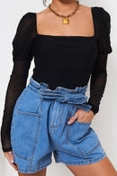 Black Puff Sleeve Bodysuit