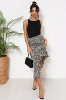 Black Dalmatian Frill Midi Skirt
