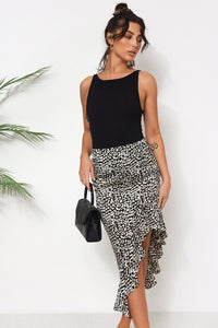 Black Dalmatian Frill Midi Skirt