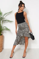 Black Dalmatian Frill Midi Skirt