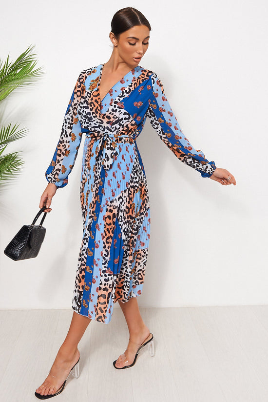 Blue Floral Leopard Print Midi Dress – The Fashion Bible