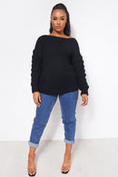 Black Pom Sleeve Jumper