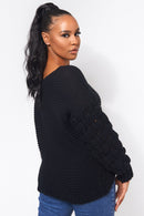 Black Pom Sleeve Jumper