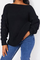 Black Pom Sleeve Jumper