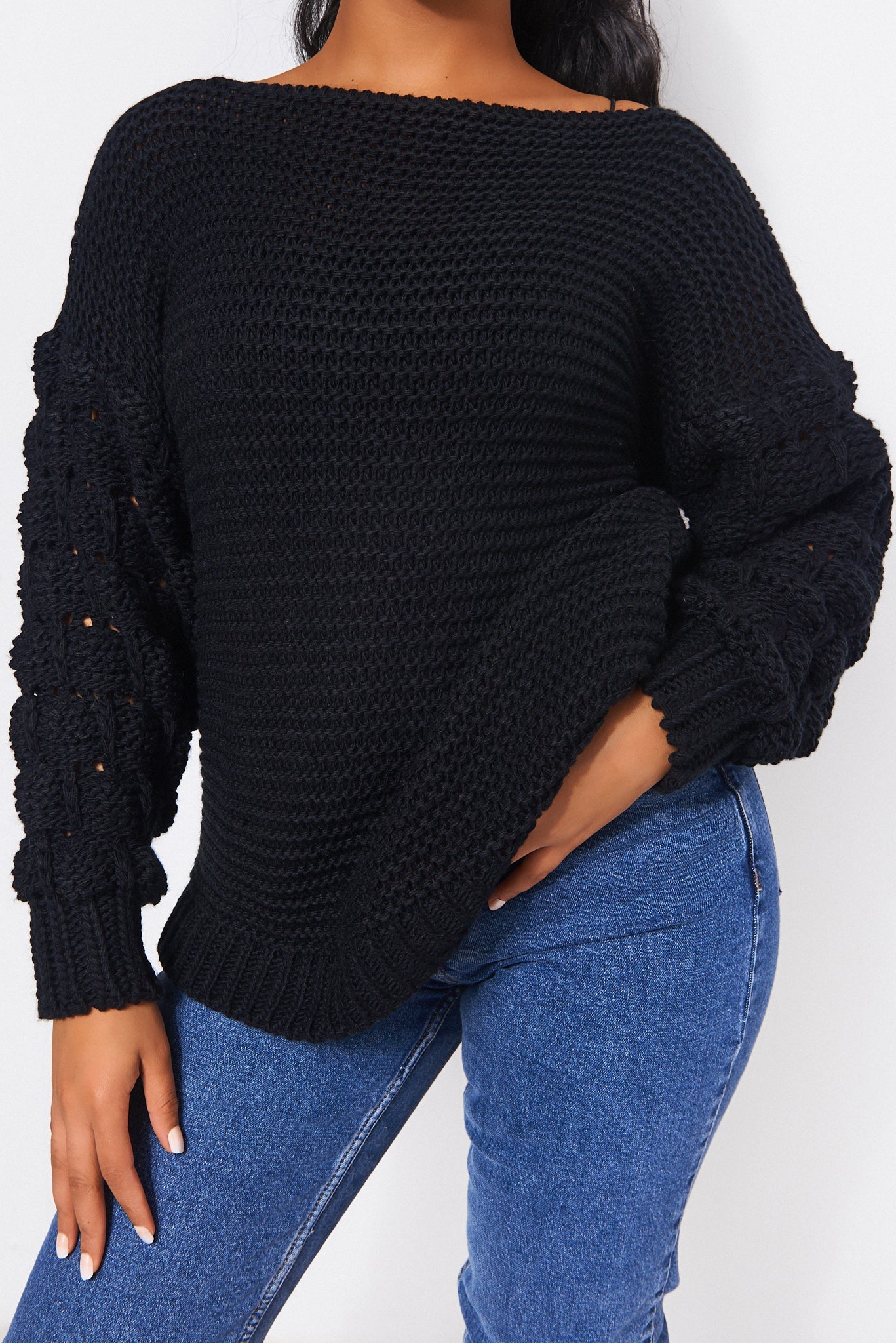 Black Pom Sleeve Jumper