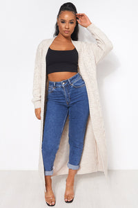 Addie Beige Cable Knit Maxi Cardigan