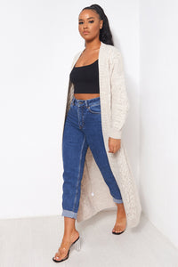 Addie Beige Cable Knit Maxi Cardigan