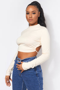 Jess Beige Backless Ruched Top