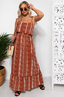 Rust Snake Print Tie Shoulder Beach Maxi Dress