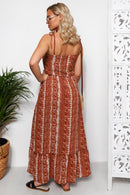 Rust Snake Print Tie Shoulder Beach Maxi Dress