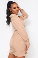 Hayley Beige Ruched Front Shirt Dress