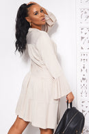 Beige Long Sleeve Smock Dress