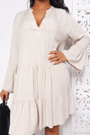 Beige Long Sleeve Smock Dress