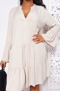 Beige Long Sleeve Smock Dress