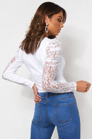 White Lace Puff Sleeve T-Shirt