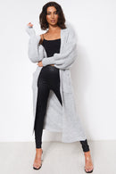 Bren Grey Oversized Balloon Sleeve Long Maxi Cardigan