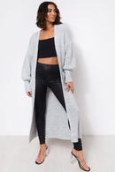 Bren Grey Oversized Balloon Sleeve Long Maxi Cardigan