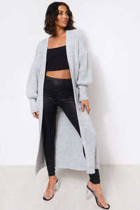 Bren Grey Oversized Balloon Sleeve Long Maxi Cardigan