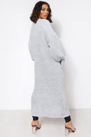Bren Grey Oversized Balloon Sleeve Long Maxi Cardigan