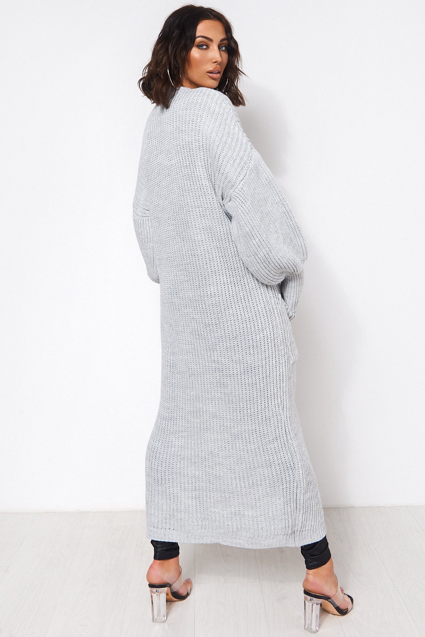 Bren Grey Oversized Balloon Sleeve Long Maxi Cardigan