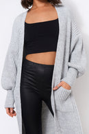 Bren Grey Oversized Balloon Sleeve Long Maxi Cardigan