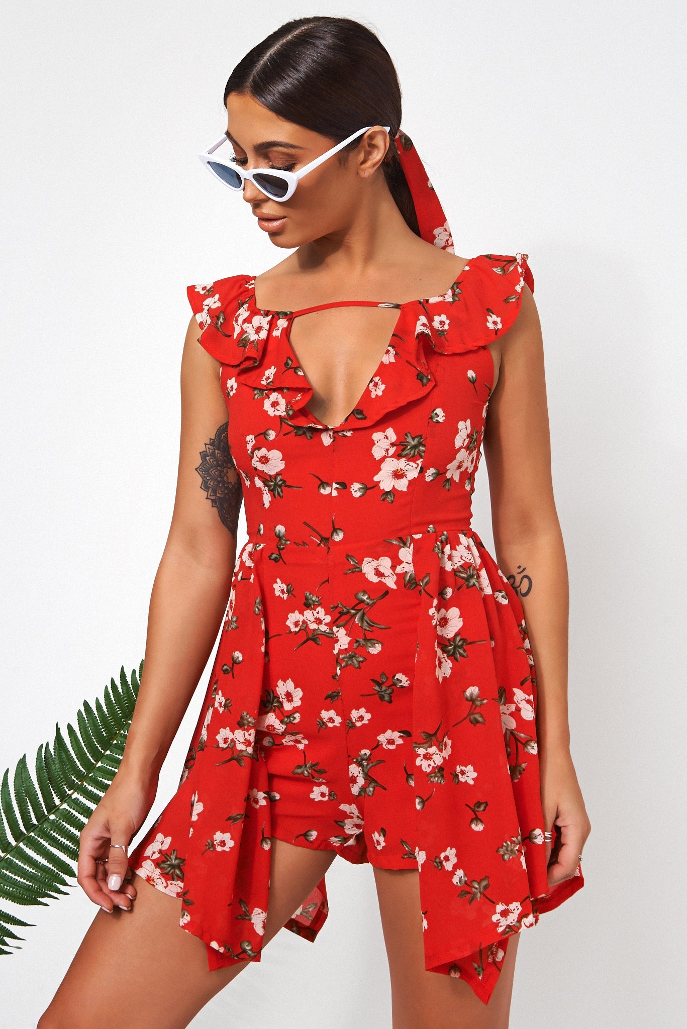 Erin Red Floral Bardot Playsuit