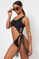 Saria Black Tassel Swimsuit