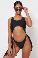 Saria Black Tassel Swimsuit