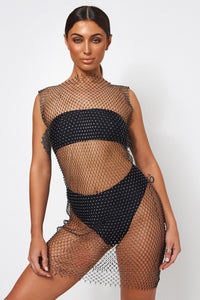 Bora Black Diamante Mini Dress