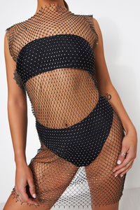 Bora Black Diamante Mini Dress