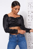 Black Satin Crop Top