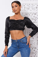 Black Satin Crop Top