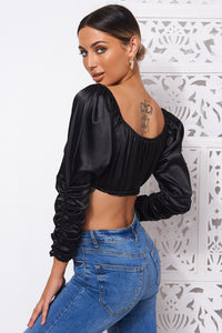 Black Satin Crop Top