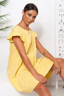 Monet Yellow Frill Smock Dress