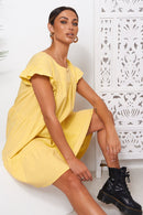 Monet Yellow Frill Smock Dress