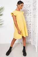 Monet Yellow Frill Smock Dress