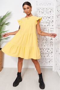 Monet Yellow Frill Smock Dress