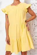 Monet Yellow Frill Smock Dress