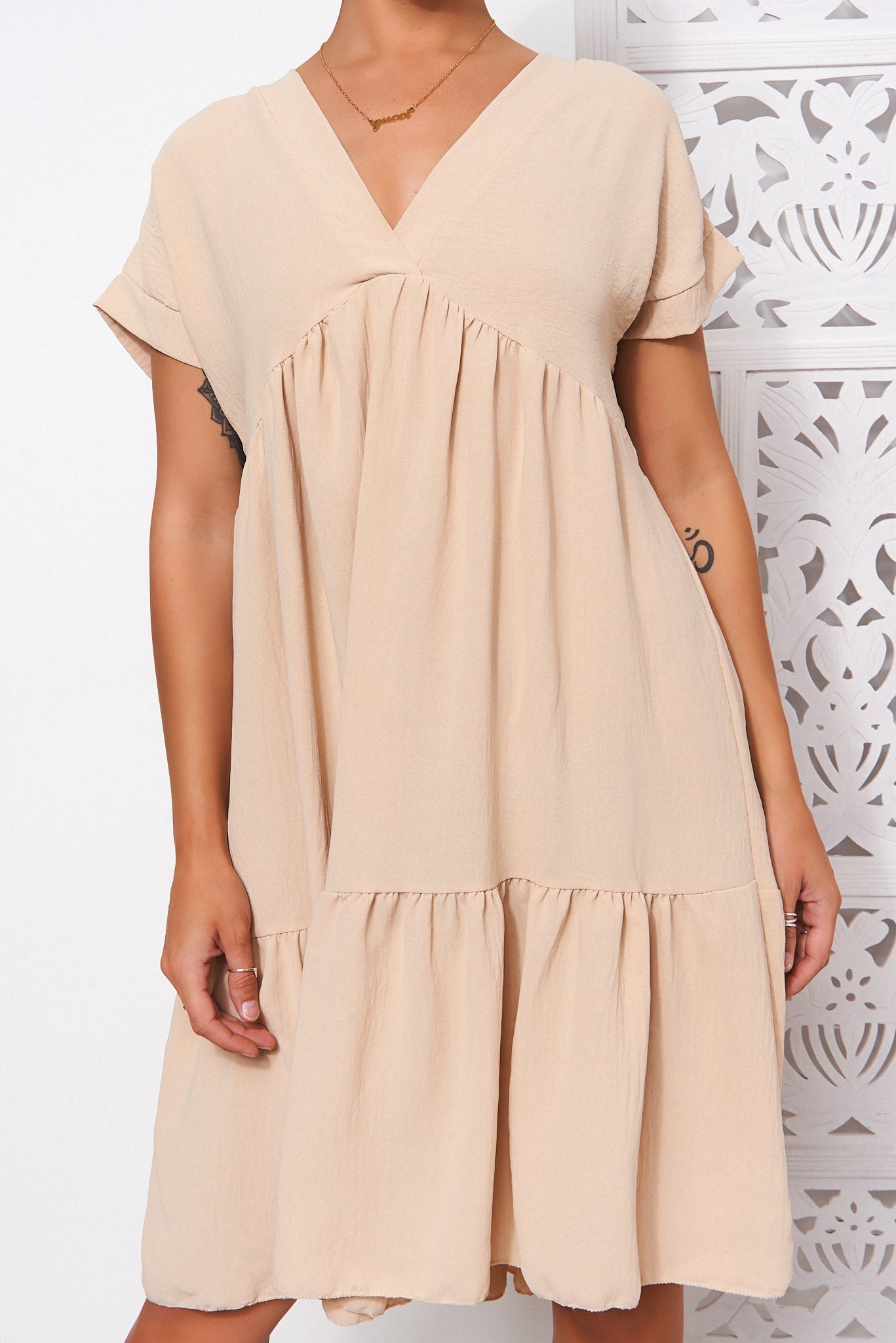 Samia Beige Smock Dress