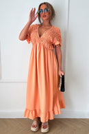 Elycia Peach Ruched Maxi Dress