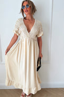 Elycia Beige Ruched Maxi Dress
