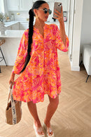 Zuri Pink Tropical Button Smock Dress