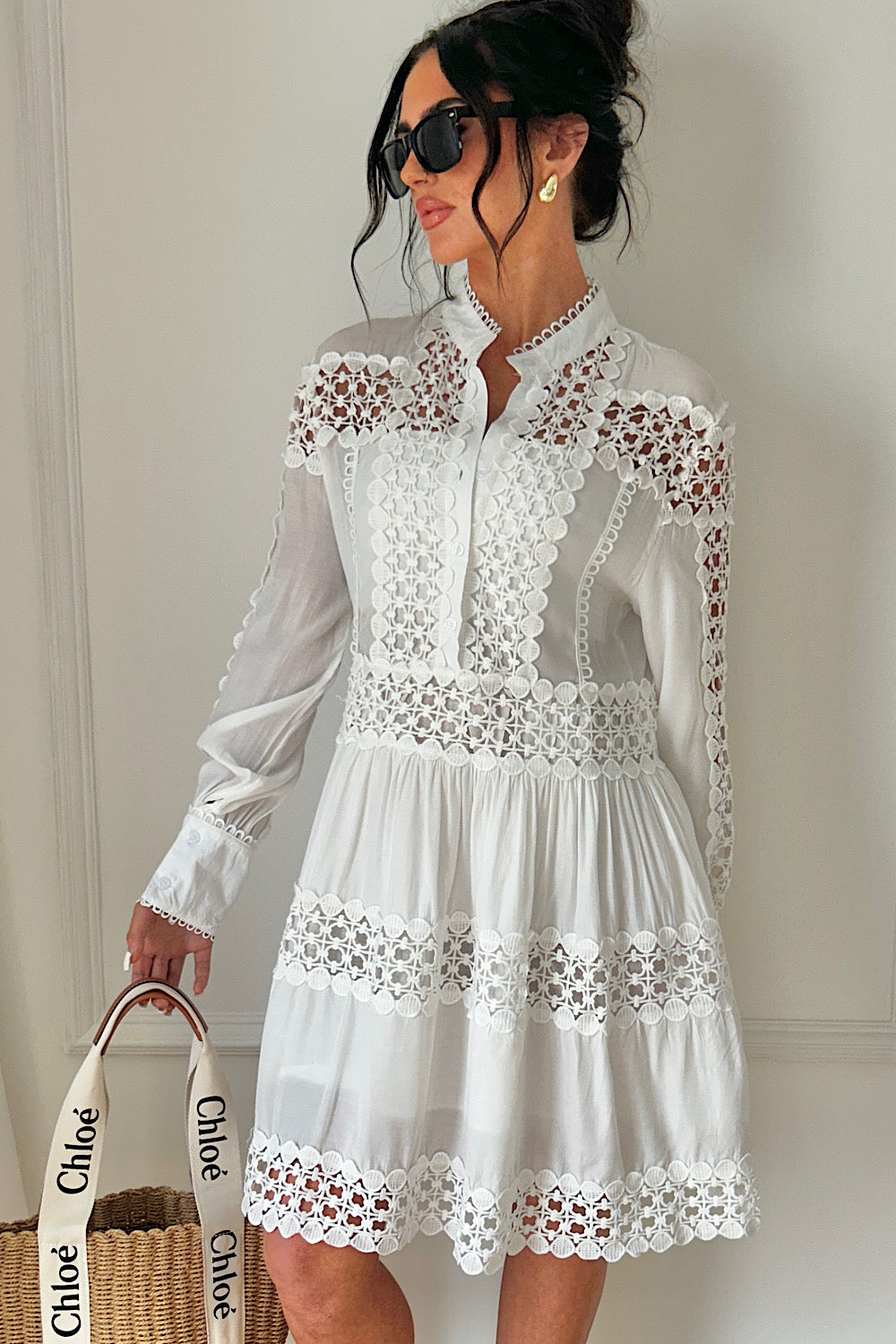 Bea White Button Smock Dress