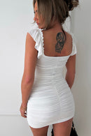 Lia White Ruched Bodycon Dress