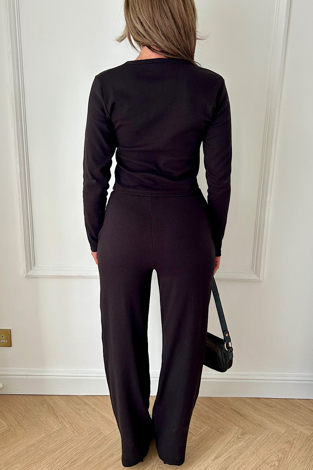Tia Black Ribbed Button Trouser Co-ord